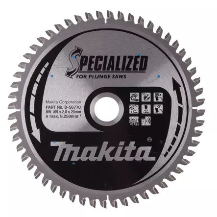 MAKITA Pyörösahanterä 165 x 20 x 2,0 mm, Z-56 alumiinille B-56770 - Makita Käsipyörösahojen terät - 088381495950 - 1