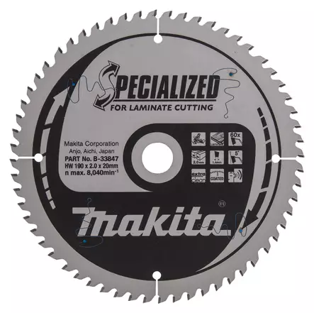 MAKITA Pyörösahanterä HM 190 mm, Z-60 B-33847 / B-29468 - Makita Jiiri- ja pöytäsahojen terät - 088381416610 - 5