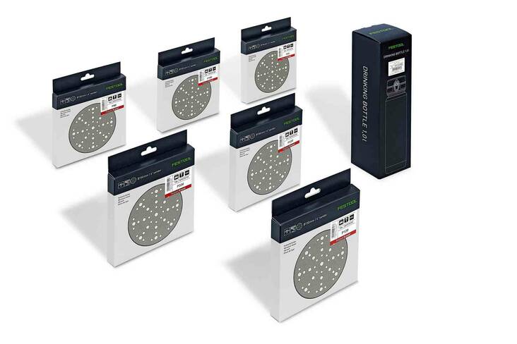 FESTOOL Hiomapaperi Granat STF D150/48 GR-Set juomapullolla 578131 - Hiomapyöröt 150 mm - 4014549439630 - 1