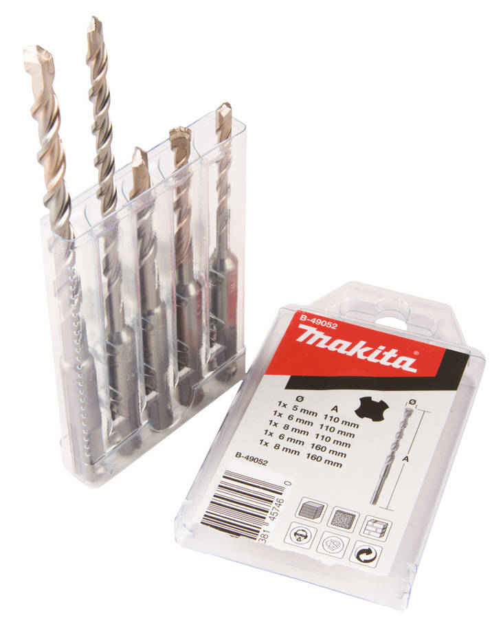 MAKITA Poranteräsarja SDS-PLUS, 5-osaa B-49052 - SDS-Plus poranterät 4-leikkuset - 088381457460 - 1