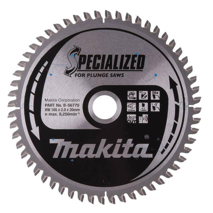 MAKITA Pyörösahanterä 165 x 20 x 2,0 mm, Z-56 alumiinille B-56770 - Käsipyörösahojen terät - 088381495950 - 1