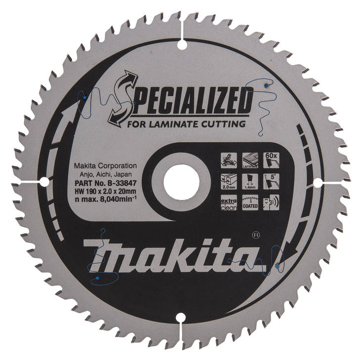 MAKITA Pyörösahanterä HM 190 mm, Z-60 B-33847 / B-29468 - Jiiri- ja pöytäsahojen terät - 088381416610 - 5