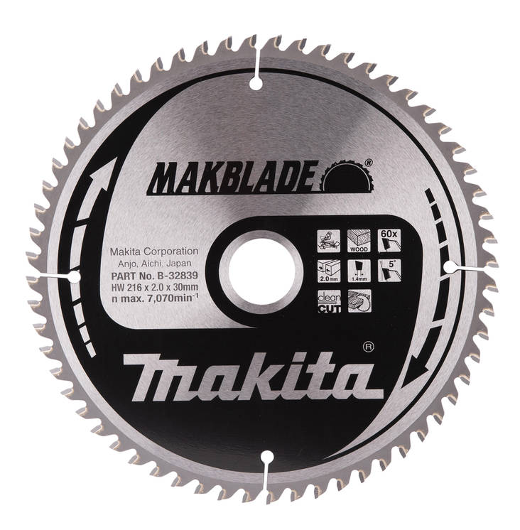 MAKITA Pyörösahanterä HM 216 mm, Z-60 B-32839 / B-09058 - Jiiri- ja pöytäsahojen terät - 088381337090 - 5