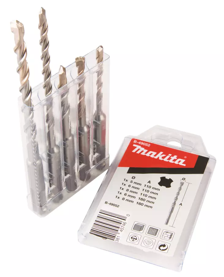 MAKITA Poranteräsarja SDS-PLUS, 5-osaa B-49052 - Makita SDS-Plus poranterät 4-leikkuset - 088381457460 - 1