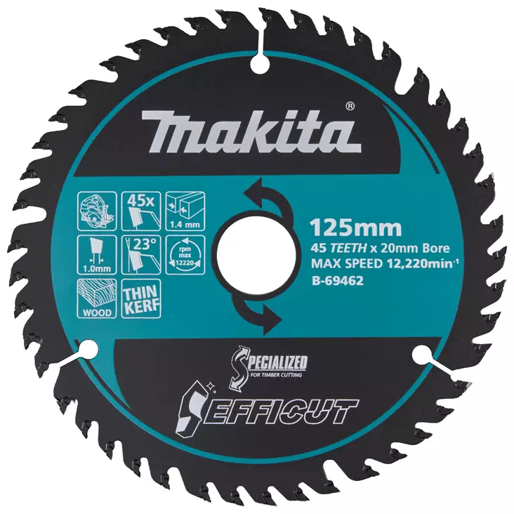 MAKITA Pyörösahanterä 125 x 20 x 1,4 mm Z-45 puulle EFFICUT B-69462 - Makita Käsipyörösahojen terät - 088381548700 - 1