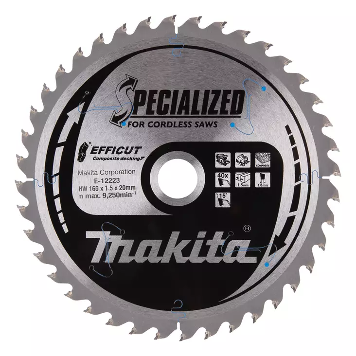 MAKITA Pyörösahanterä 165 x 20 x 1,5 mm, Z-40 komposiittilaudalle E-12223 / E-12158 - Makita Käsipyörösahojen terät - 088381584760 - 3