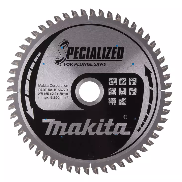 MAKITA Pyörösahanterä 165 x 20 x 2,0 mm, Z-56 alumiinille B-56770 - Makita Käsipyörösahojen terät - 088381495950 - 1