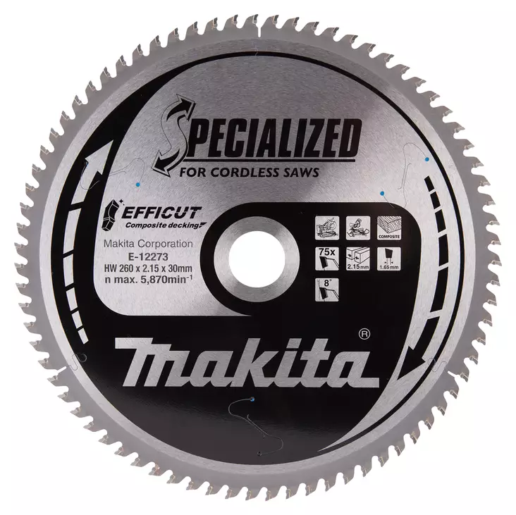 MAKITA Pyörösahanterä 260 x 30 x 2,15 mm, Z-75 komposiittilaudalle E-12273 / E-12201 - Makita Jiiri- ja pöytäsahojen terät - 088381572040 - 3