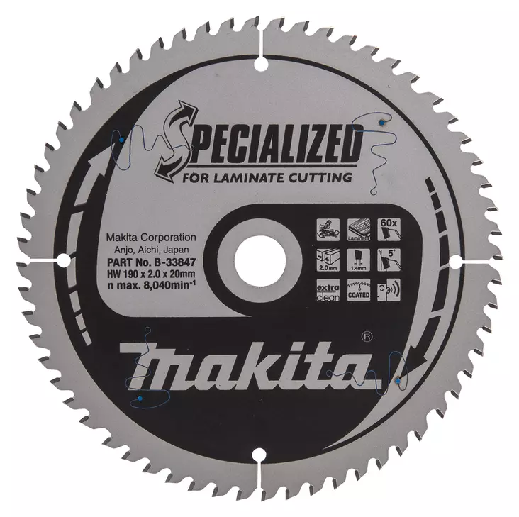 MAKITA Pyörösahanterä HM 190 mm, Z-60 B-33847 / B-29468 - Makita Jiiri- ja pöytäsahojen terät - 088381416610 - 5