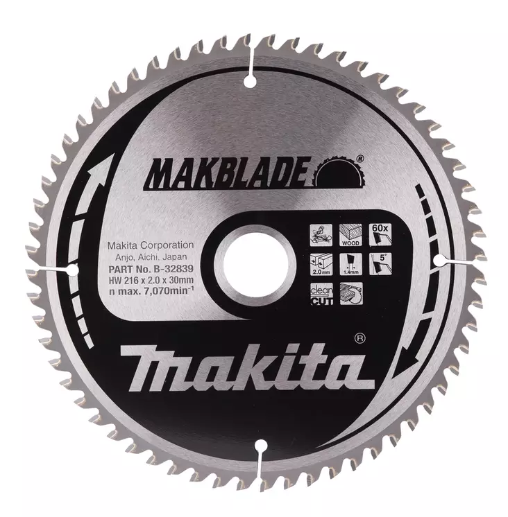 MAKITA Pyörösahanterä HM 216 mm, Z-60 B-32839 / B-09058 - Makita Jiiri- ja pöytäsahojen terät - 088381337090 - 5