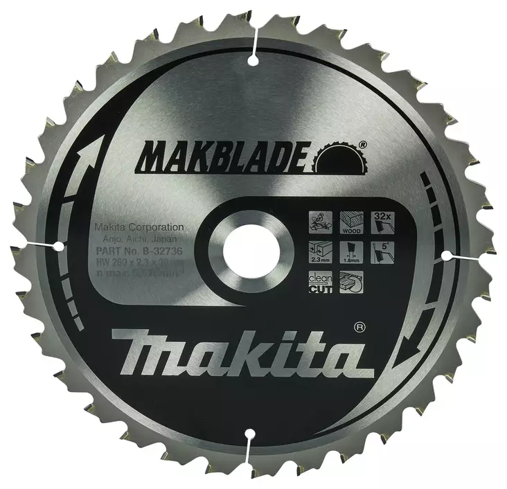 MAKITA Pyörösahanterä HM 260 mm, Z-32 B-32736 / B-08931 - Makita Jiiri- ja pöytäsahojen terät - 088381336970 - 5