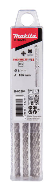 MAKITA Poranterä SDS-PLUS 6 x 165 mm, 4-leikkuinen Nemesis2 terä, 10 kpl B-63264 - SDS-Plus poranterät 4-leikkuset - 088381532471 - 1