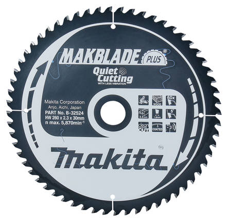 MAKITA Pyörösahanterä HM 260 mm, Z-60 B-32524 / B-08698 - Jiiri- ja pöytäsahojen terät - 088381421331 - 4