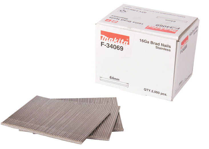MAKITA Dyckert naula 1,6 x 64 mm, ruostumaton 16Ga, 2000 kpl F-34069 - Naulat, pinnit ja hakaset - 088381294621 - 1