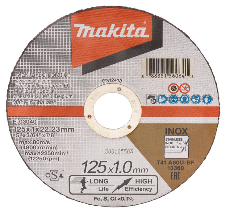 MAKITA Katkaisulaikka metalli 125 x 1,0 mm E-03040 - Laikat - 088381560641 - 1