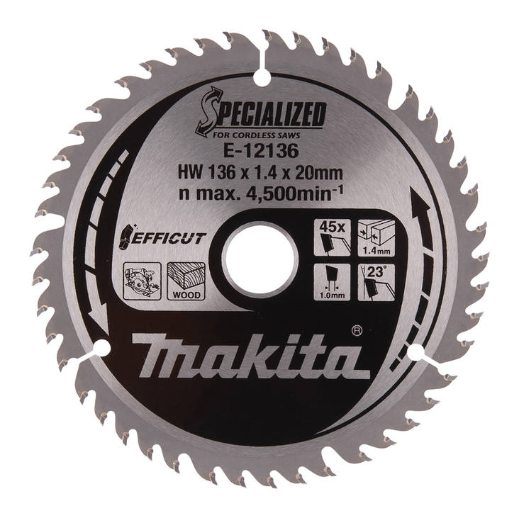 MAKITA Pyörösahanterä HM 136mm, Z-45 E-12136 - Käsipyörösahojen terät - 088381585491 - 1