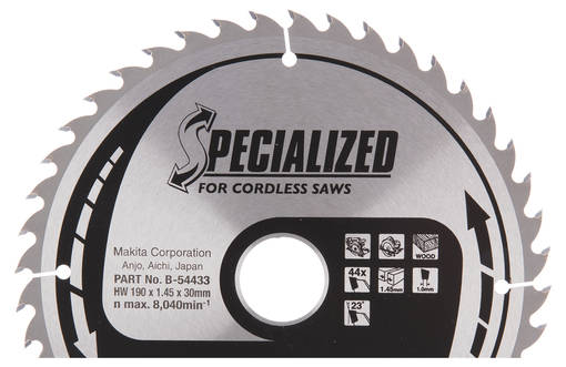 MAKITA Pyörösahanterä HM 190 mm, Z-44 B-54455 / B-54433 - Käsipyörösahojen terät - 088381477581 - 1