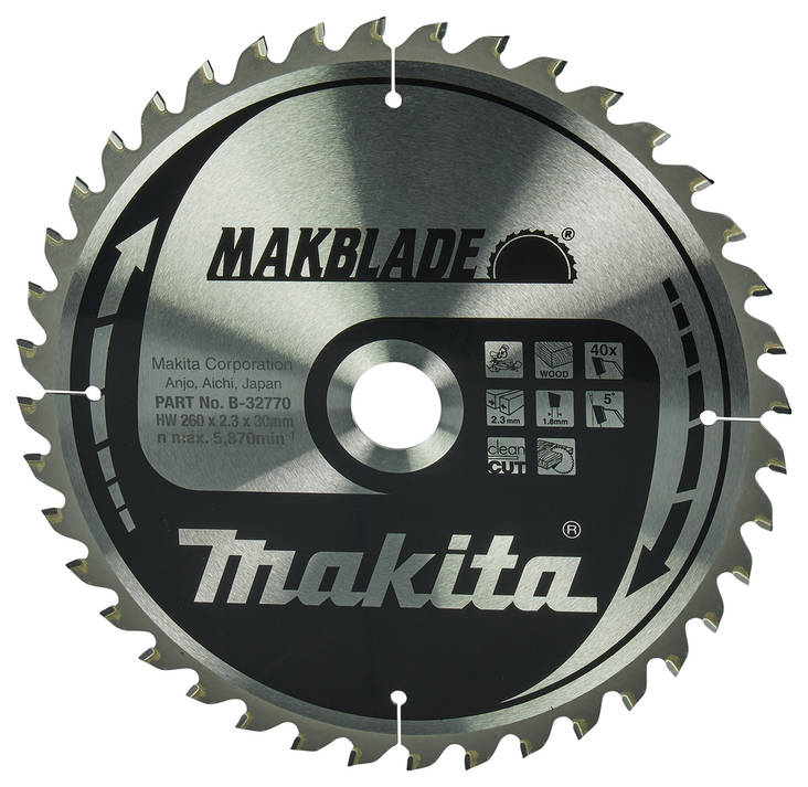 MAKITA Pyörösahanterä HM 260 mm, Z-40 B-32770 / B-08981 - Jiiri- ja pöytäsahojen terät - 088381337021 - 5