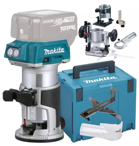 MAKITA Käsijyrsin LXT ® DRT50ZJX5 sis.Jyrsinteräsarjan 3.os D-30209 - Makita LXT 18V Höylät ja jyrsimet - 088381846141 - 1