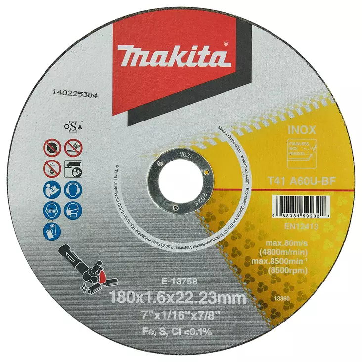 MAKITA Katkaisulaikka 180x1,6 mm metalli/RST (INOX) E-13758 - Laikat - 088381592321 - 1