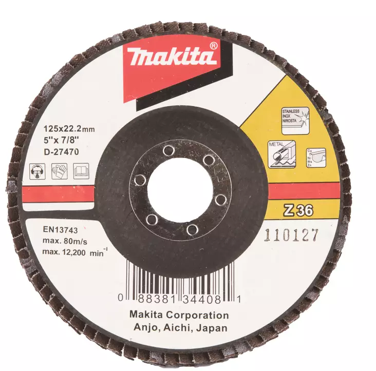 MAKITA Liuskalaikka 125mm, karkeus 36, RST, zirkoniumalumiinioksidi,l D-27470 - Makita Laikat - 088381344081 - 1