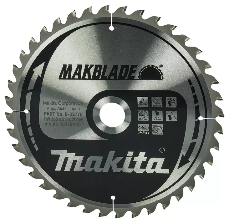 MAKITA Pyörösahanterä HM 260 mm, Z-40 B-32770 / B-08981 - Makita Jiiri- ja pöytäsahojen terät - 088381337021 - 5