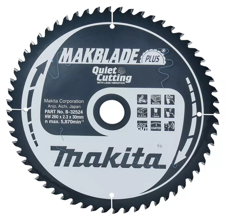 MAKITA Pyörösahanterä HM 260 mm, Z-60 B-32524 / B-08698 - Makita Jiiri- ja pöytäsahojen terät - 088381421331 - 4