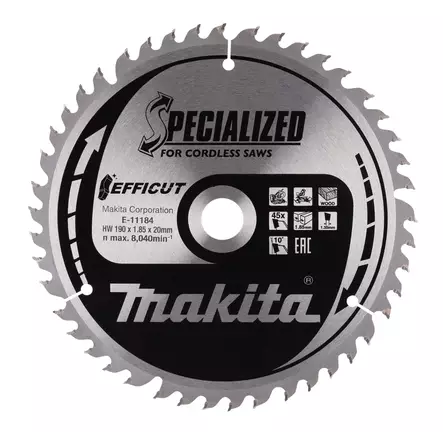 MAKITA Pyörösahanterä 190 x 20 x 1,85 mm, Z-45 puulle E-11184 - Makita Jiiri- ja pöytäsahojen terät - 088381581882 - 3