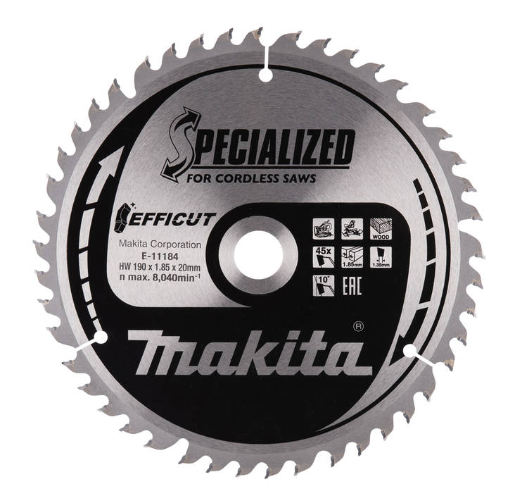MAKITA Pyörösahanterä 190 x 20 x 1,85 mm, Z-45 puulle E-11184 - Jiiri- ja pöytäsahojen terät - 088381581882 - 3