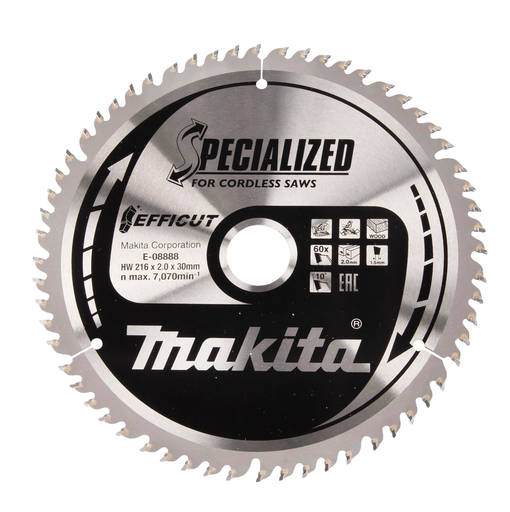 MAKITA Pyörösahanterä 216 x 30 x 2,0 mm, Z-60 puulle, Efficut, jiirisahoille E-08903 - Jiiri- ja pöytäsahojen terät - 088381577205 - 1
