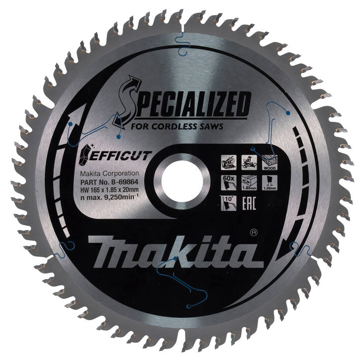 MAKITA Pyörösahanterä HM 165x20x1,85 mm, Z-60 Efficut puulle B-69864 / B-69858 - Jiiri- ja pöytäsahojen terät - 088381549462 - 5