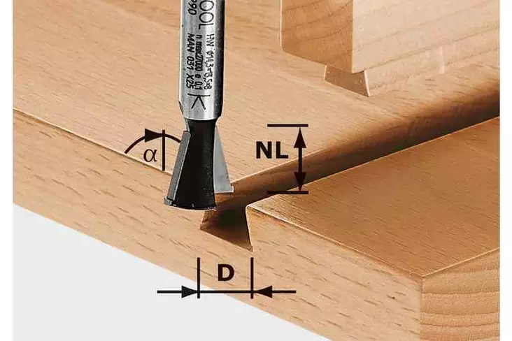 FESTOOL Taite-/sinkkausjyrsin HW S8 D14,3/13,5/15° 490990 - Festool Taite-/sinkkausterät - 4014549000922 - 1