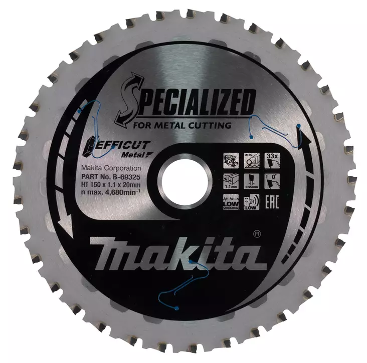 MAKITA Pyörösahanterä HM 150x20 mm, Z-33 metallille 1-5 mm, EFFICUT B-69325 / B-69288 - Makita Käsipyörösahojen terät - 088381548182 - 4
