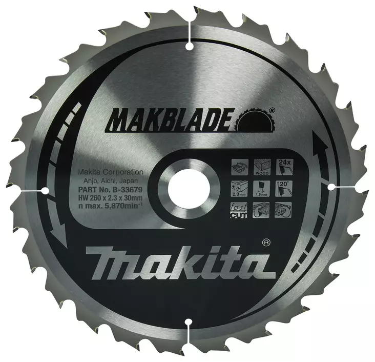 MAKITA Pyörösahanterä HM 260 mm, Z-24 B-33679 / B-21989 - Makita Jiiri- ja pöytäsahojen terät - 088381401722 - 5