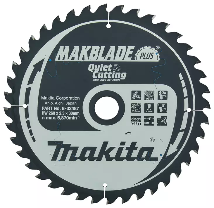 MAKITA Pyörösahanterä HM 260 mm, Z-40 B-32487 / B-08654 - Makita Jiiri- ja pöytäsahojen terät - 088381336642 - 4