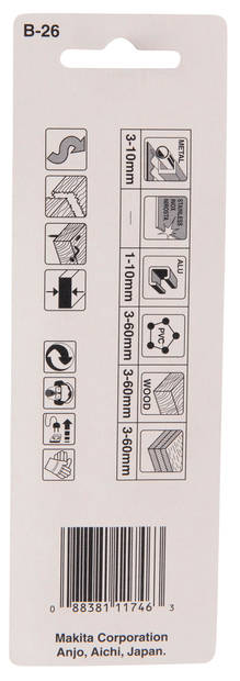 MAKITA Pistosahanterä 70 mm HSS, B26, kaarresahaus, kovapuulle ja koville muoveille, 2 kpl B-01351 - Pistosahanterät - 088381117463 - 2