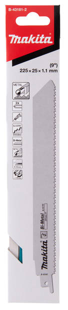 MAKITA Puukkosahanterä 225 x 1,1 mm BiM metalli, 2 kpl (S1126CHF) B-43181-2 - Puukkosahanterät - 088381559843 - 2
