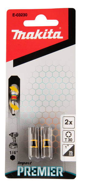 MAKITA Ruuvauskärki T30, 25 mm, 2 kpl E-03230 - Konekärjet ja bitsinpitimet - 088381569903 - 2