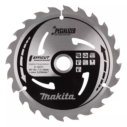 MAKITA Pyörösahanterä 165 x 20 x 1,5 mm, Z-24 komposiittilaudalle E-12142 - Makita Käsipyörösahojen terät - 088381584753 - 3