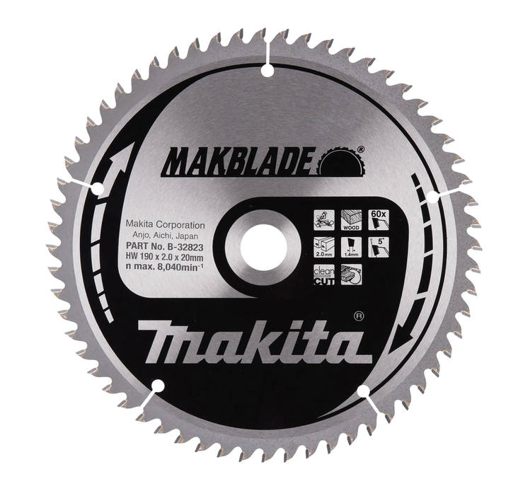 MAKITA Pyörösahanterä HM 190 mm, Z-60 B-32823 / B-09042 - Jiiri- ja pöytäsahojen terät - 088381337083 - 5