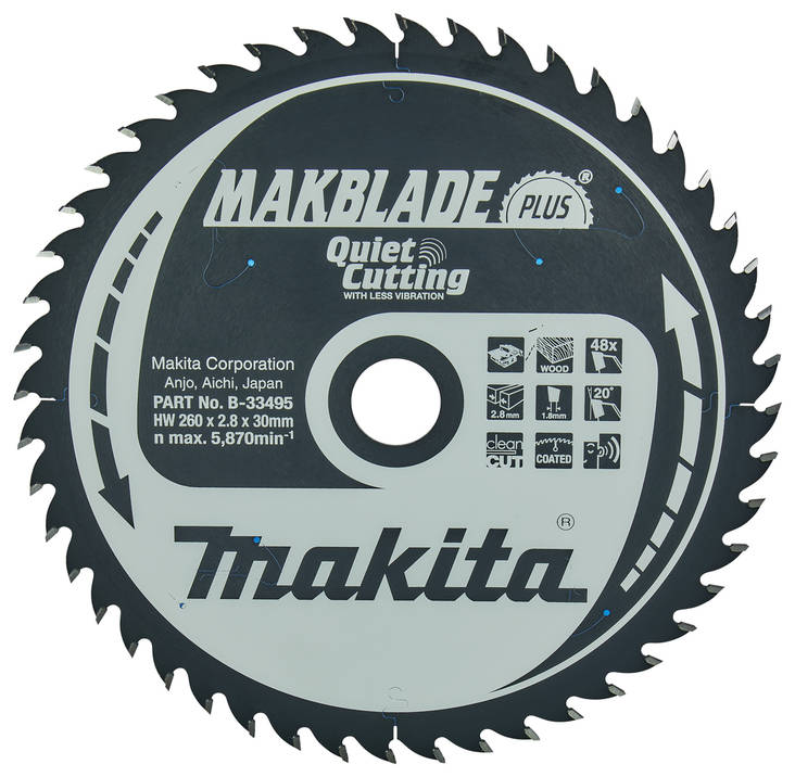 MAKITA Pyörösahanterä HM 260 mm, Z-48 B-33495 / B-09824 - Jiiri- ja pöytäsahojen terät - 088381336833 - 4