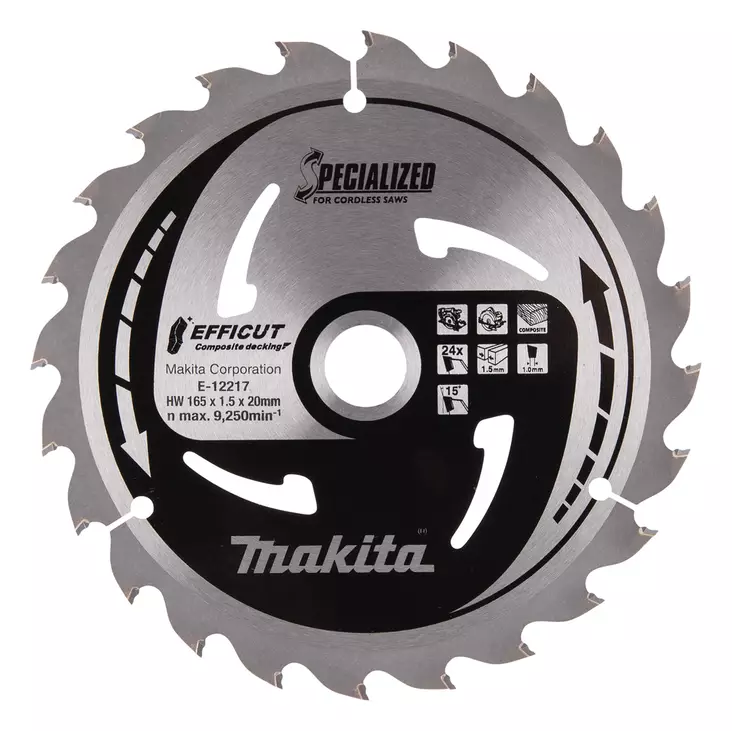 MAKITA Pyörösahanterä 165 x 20 x 1,5 mm, Z-24 komposiittilaudalle E-12142 - Makita Käsipyörösahojen terät - 088381584753 - 3