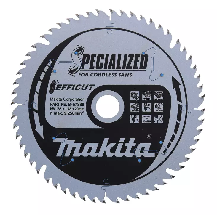 MAKITA Pyörösahanterä HM 165 mm, Z-56 B-57336 - Makita Käsipyörösahojen terät - 088381518413 - 6