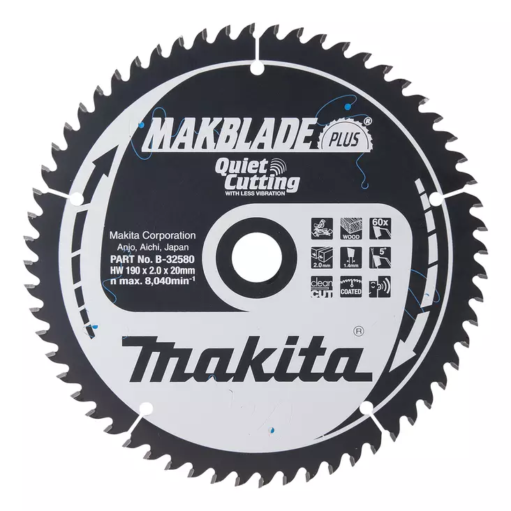 MAKITA Pyörösahanterä HM 190 mm, Z-60 B-32580 / B-08757 - Makita Jiiri- ja pöytäsahojen terät - 088381421393 - 4