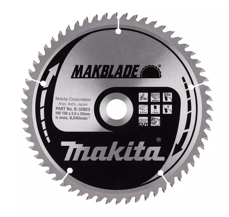 MAKITA Pyörösahanterä HM 190 mm, Z-60 B-32823 / B-09042 - Makita Jiiri- ja pöytäsahojen terät - 088381337083 - 5