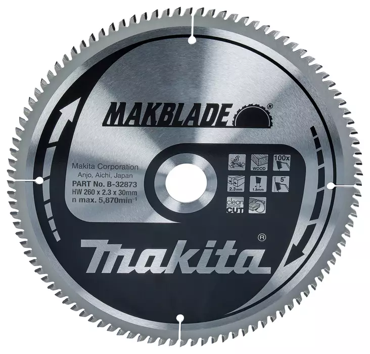 MAKITA Pyörösahanterä HM 260 mm, Z-100 B-32873 - Makita Jiiri- ja pöytäsahojen terät - 088381421683 - 5