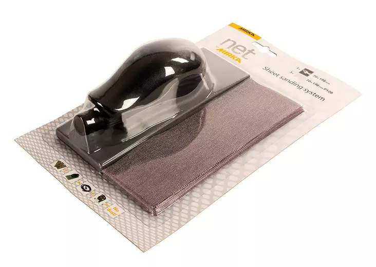 MIRKA Hiomatuki 70x198mm tarra 22R+3 liuskaa P120 harmaa - Mirka Käsihiontatuet ja -varret - 6416868960433 - 1