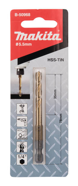 MAKITA Metalliporanterä HSS-Tin 5,5 mm, 1/4" bitsikiinnitys B-50968 - Metalliporanterät - 088381464314 - 2