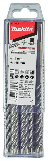 MAKITA Poranterä SDS-PLUS 12 x 165 mm, 4-leikkuinen Nemesis2 terä, 10 kpl E-14825 - SDS-Plus poranterät 4-leikkuset - 088381594424 - 1