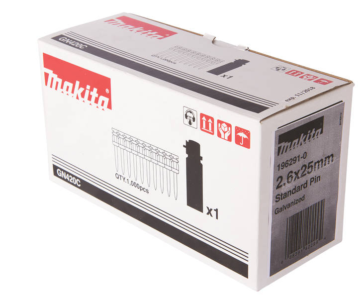 MAKITA Betoninaula- ja kaasupakkaus, 2,6 x 25 mm 196291-0 - Naulat, pinnit ja hakaset - 088381422994 - 1